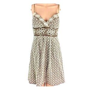 Sleeveless Floral Embroidered Dress Sundress 5/6 Brown White Cotton Adjustable